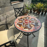 Wrought Iron Braid Mosaic Patio table with faux leather upholstered chairs