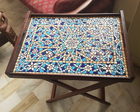 Lattice Blue Folding mosaic Table Tray