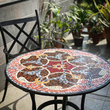 Wrought Iron Braid Mosaic Patio table with faux leather upholstered chairs