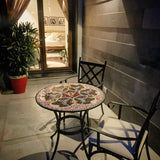 Wrought Iron Braid Mosaic Patio table with faux leather upholstered chairs