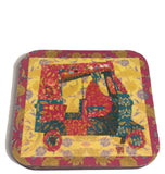 Pink border rickshaw coaster