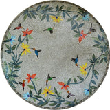 Wrought Iron humming bird Mosaic Patio table with faux leather upholstered chairs