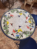 Wrought Iron humming bird Mosaic Patio table with faux leather upholstered chairs