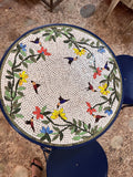 Wrought Iron humming bird Mosaic Patio table with faux leather upholstered chairs